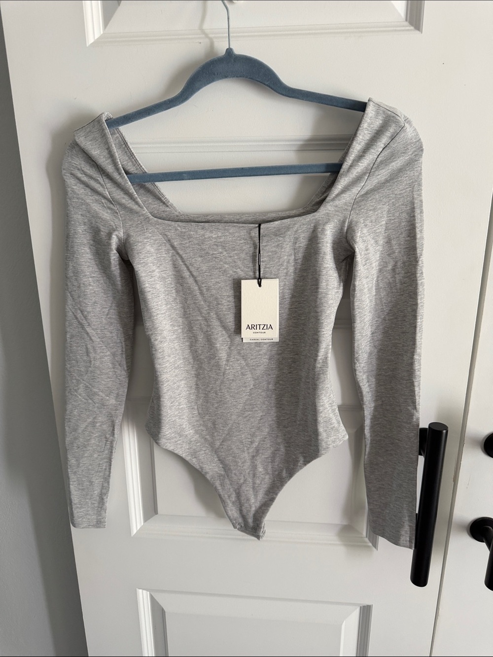 Aritzia Light Heather Gray Square Neck Long-Sleeve Bodysuit